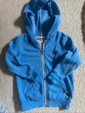 Aviator Nation Bright Blue Kids Zip Hoodie with Lightning Bolt